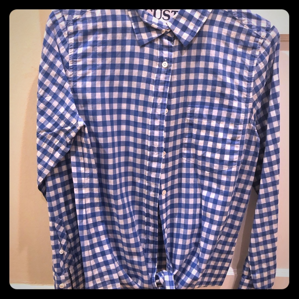 J.Crew blue gingham tie waist button down